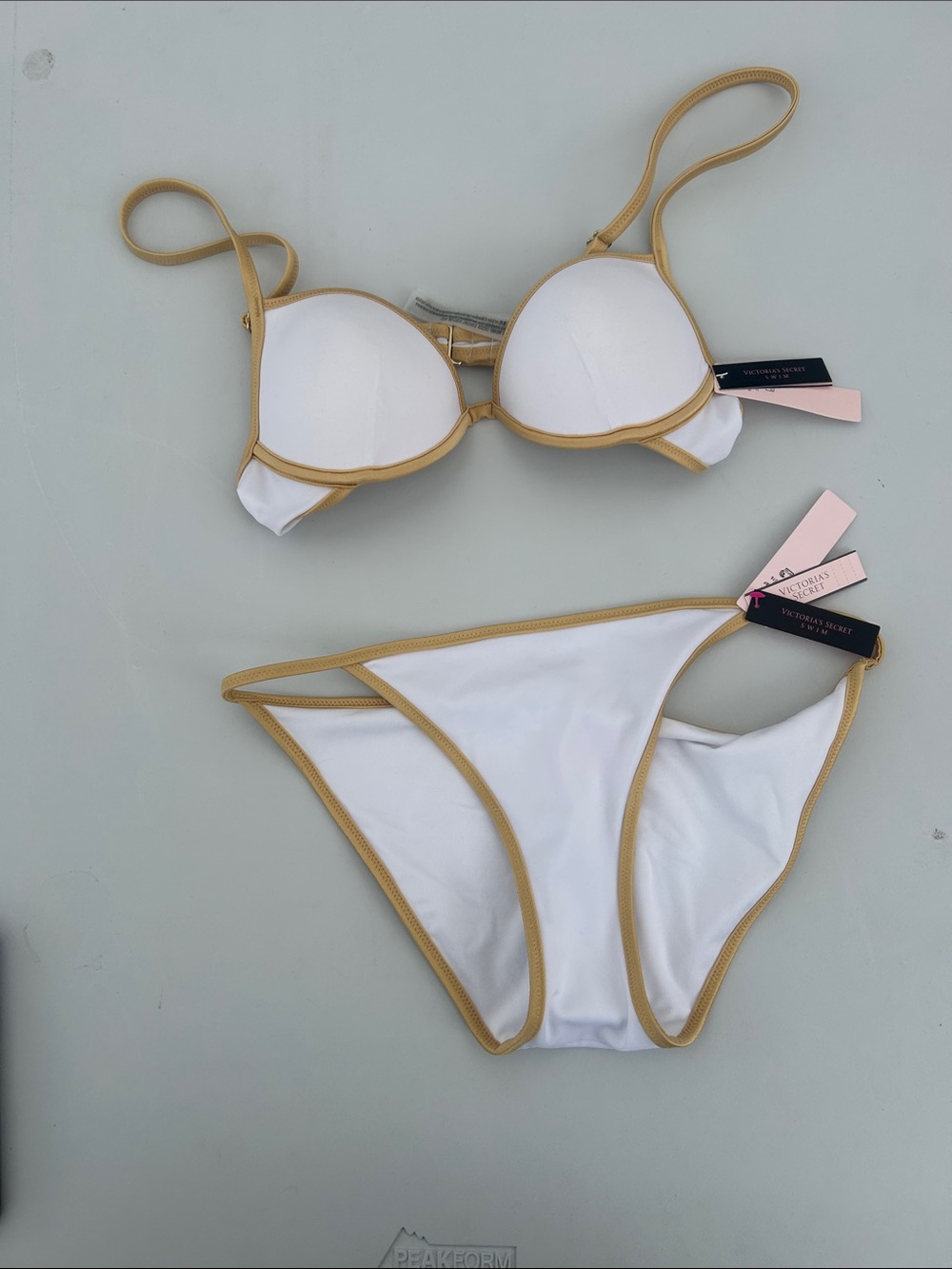Victorias SecretWhite Bikini with Tan Trim - Two-Piece Swim Set Small / 34A